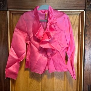 Flores & Flores 12 Pink Silk Ruffle Snap Top Blouse Vintage Y2K